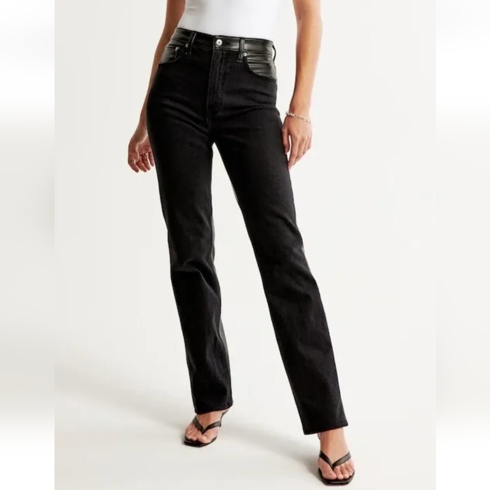 Abercrombie & Fitch Jeans Ankle Straight Ultra HighRise Faux Leather Spring